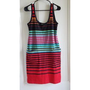Andrea Jovine Tank Dress~Fine Cotton Knit~Red Black Turquoise Blue Stripes~S NEW